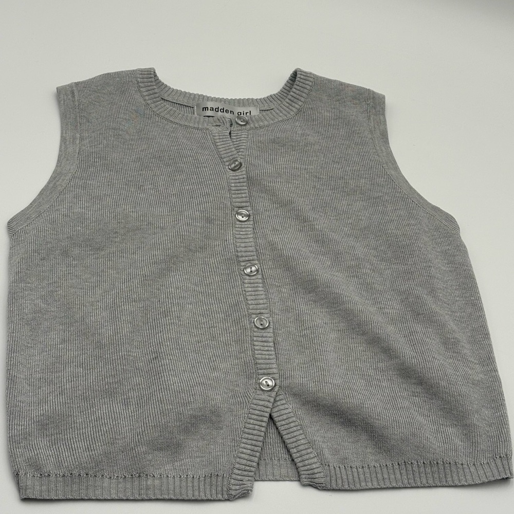 Madden Girl Gray Sleeveless Knit‎ Cardigan Sweater Vest Size S - Picture 3 of 9
